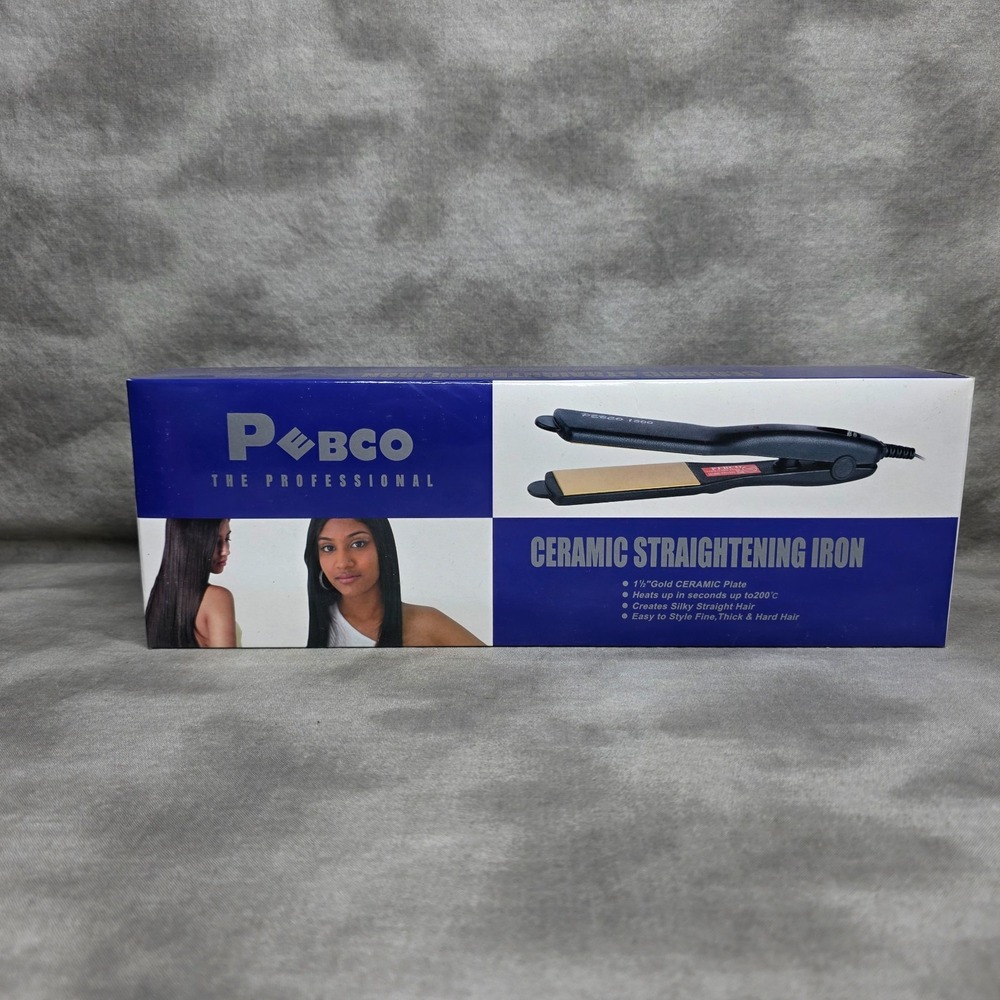 Pebco Professional 1.5" Gold Ceramic Plate Straightening Flat Iron #PS1500